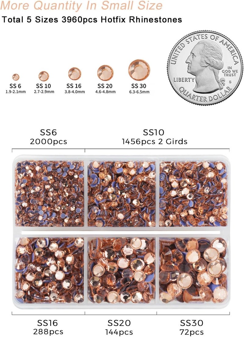 BEADSLAND Hotfix Rhinestones 3960pcs, Rhinestone for Clothes, Hot Fix Crystals Rhinestones with Tweezers and Wax Pencil Kit,Mixed 5 Sizes, SS6-SS30, Champagne - Image 4